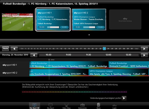 Neue HD-Timeline der Sky Sport-App