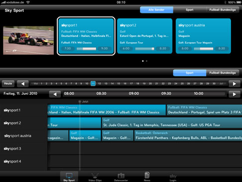 Zum Vergleich die Timeline der alten Sky Sport-App